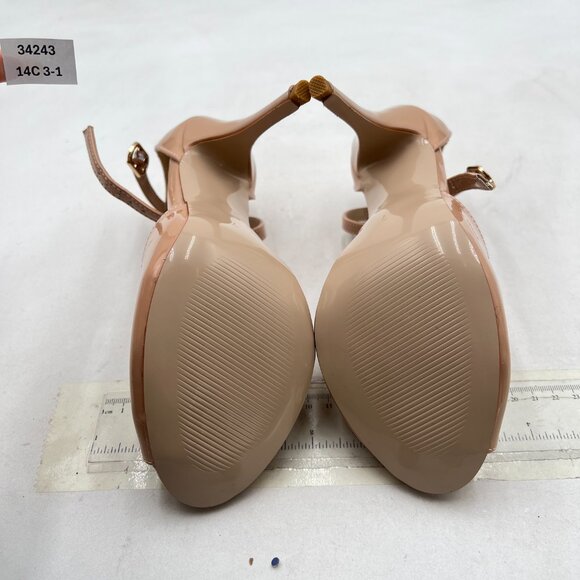 FSJ Nude Peep Toe T-strap High Heeled Sandals Ankle Strap Spring Summer Shoes - Picture 7 of 8